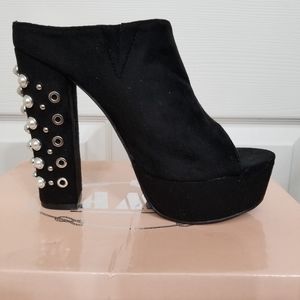 High Heeled Faux Suede studded Mules